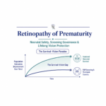 Retinopathy of Prematurity health-systems framework illustrating the Survival–Vision Paradox and lifelong vision protection.